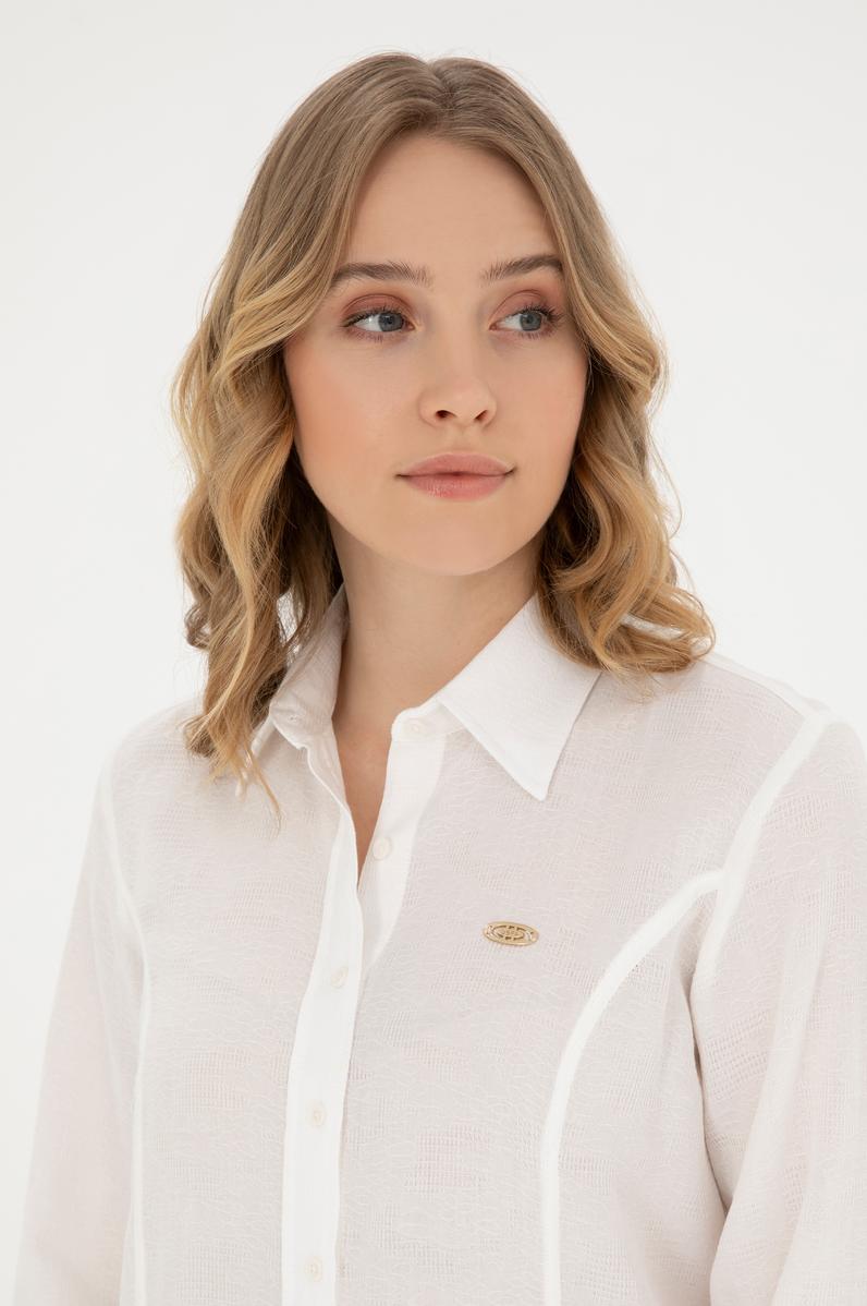 Kadın Ekru Uzun Kollu Gömlek