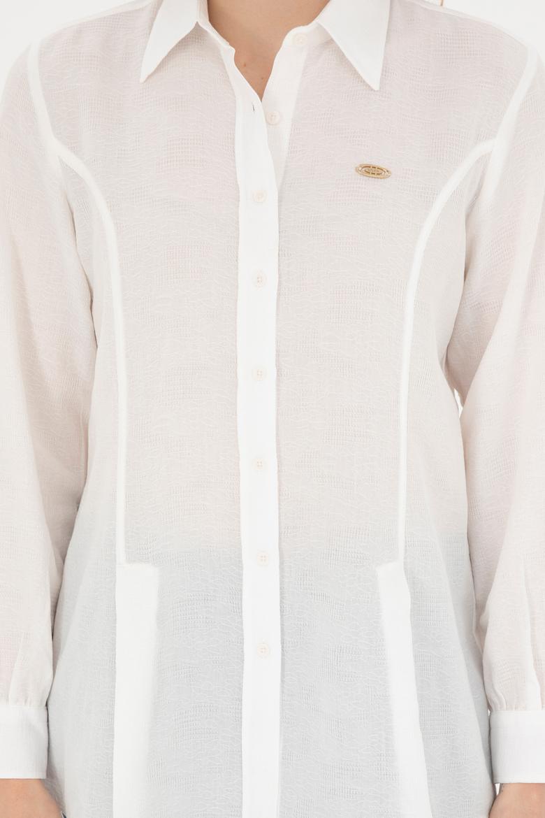 Kadın Ekru Uzun Kollu Gömlek - 50283413021