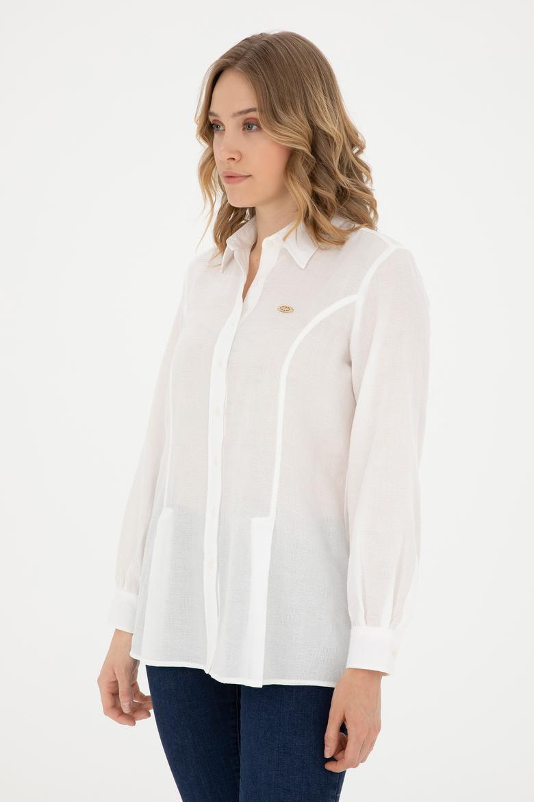 Kadın Ekru Uzun Kollu Gömlek - 50283413021