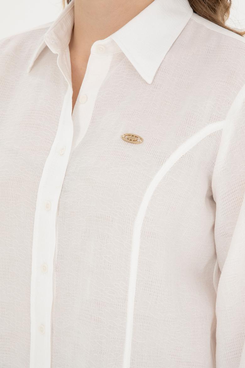 Kadın Ekru Uzun Kollu Gömlek - 50283413021