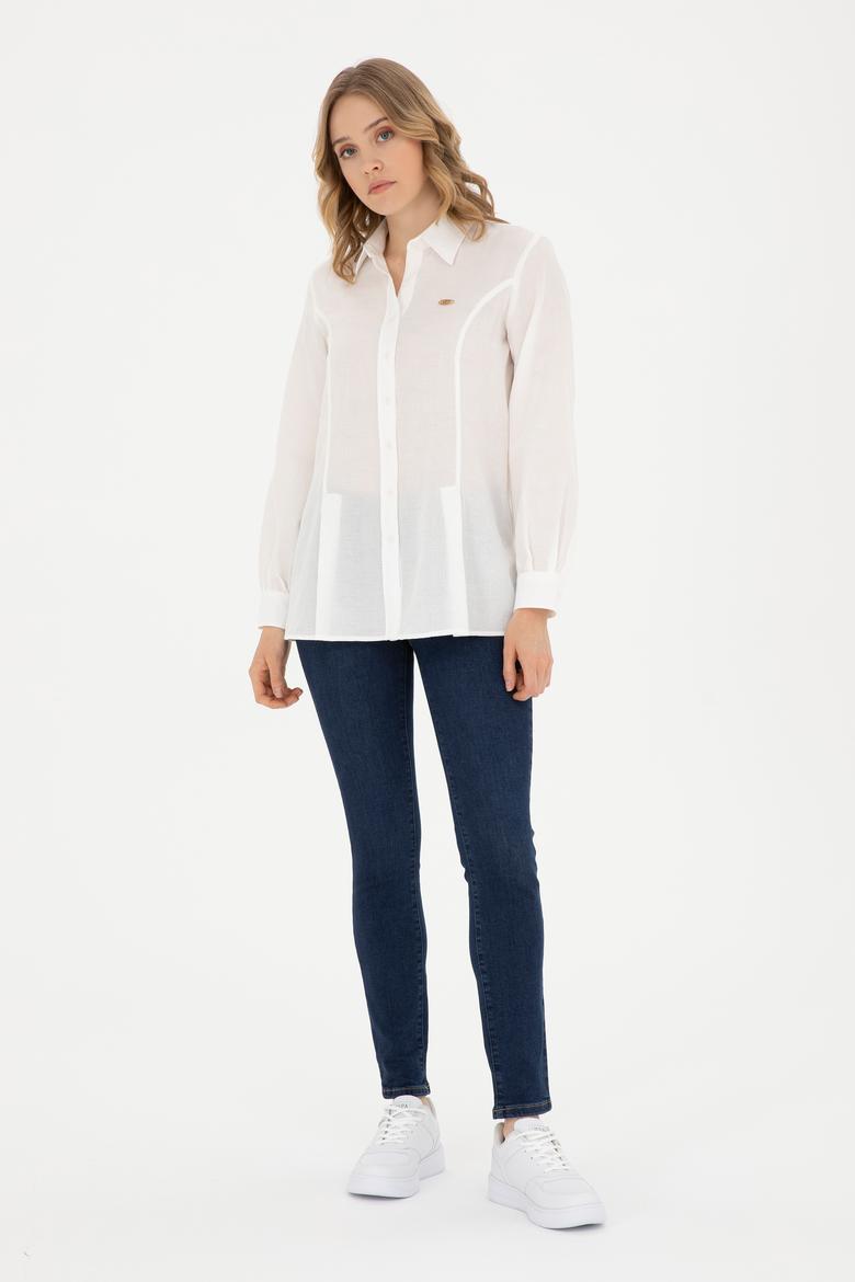 Kadın Ekru Uzun Kollu Gömlek - 50283413021