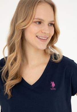 Kadın Lacivert V Yaka Basic Tişört - 50285849030