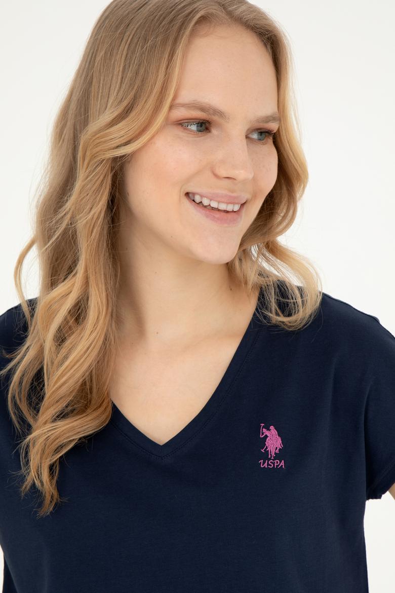 Kadın Lacivert V Yaka Basic Tişört - 50285849030