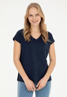 Kadın Lacivert V Yaka Basic Tişört - 50285849030