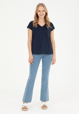 Kadın Lacivert V Yaka Basic Tişört - 50285849030