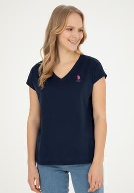 Kadın Lacivert V Yaka Basic Tişört - 50285849030
