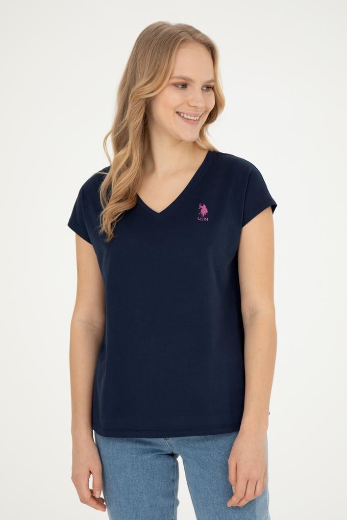 Kadın Lacivert V Yaka Basic Tişört