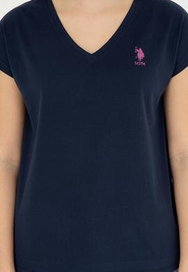 Kadın Lacivert V Yaka Basic Tişört - 50285849030