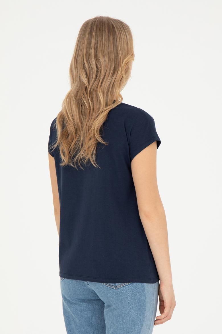 Kadın Lacivert V Yaka Basic Tişört - 50285849030