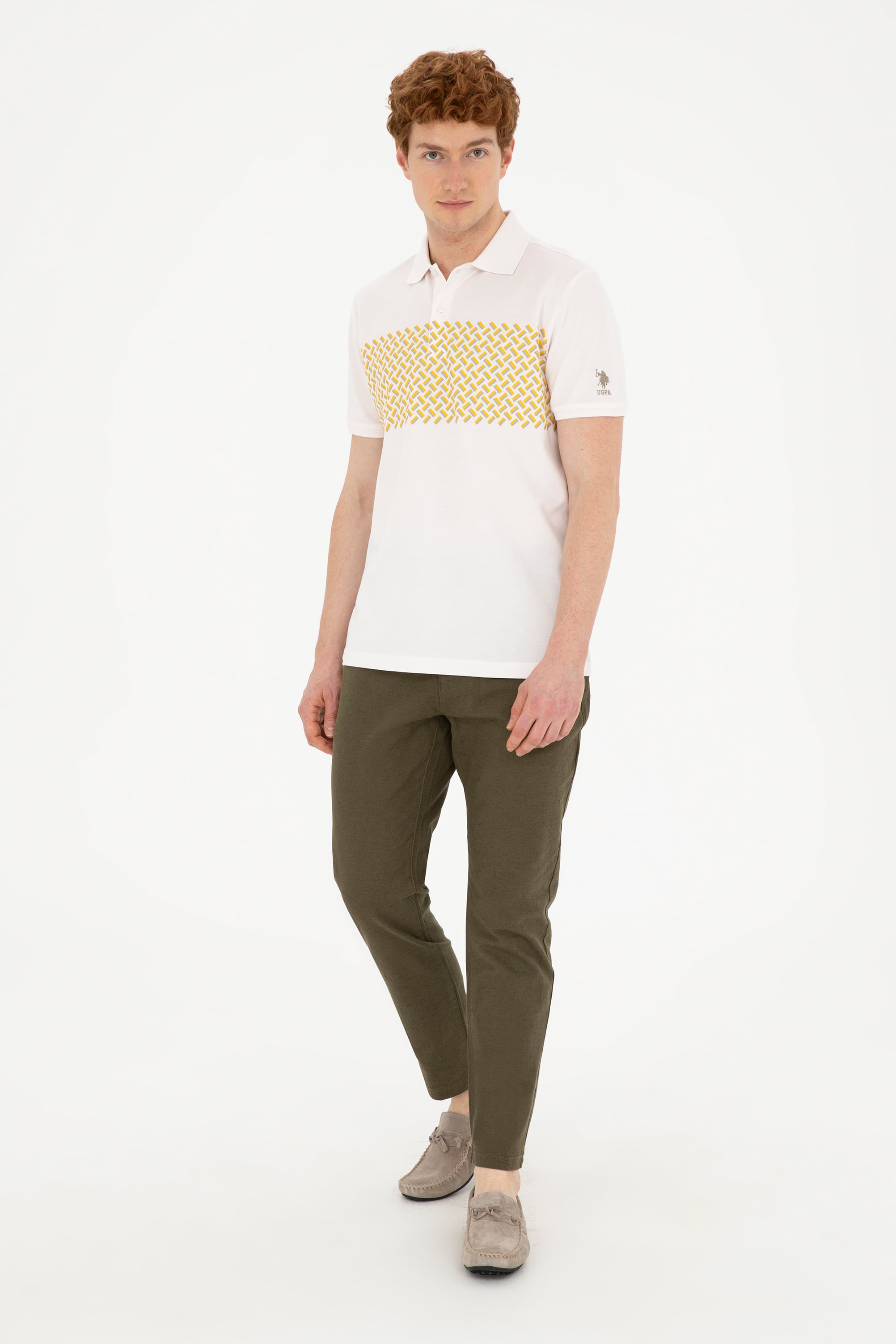 Erkek Regular Fit Polo Yaka Ekru Tişört