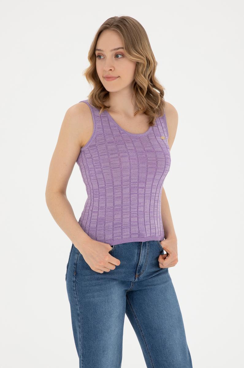 Kadın Lila Bisiklet Yaka Kazak