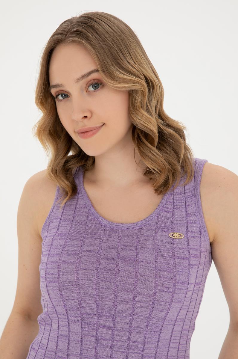 Kadın Lila Bisiklet Yaka Kazak