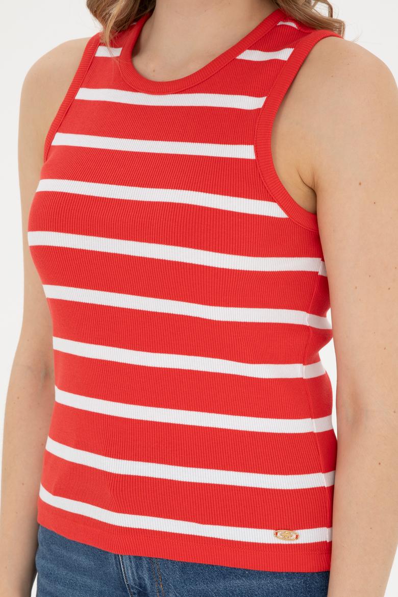 Kadın Kırmızı Kolsuz Bisiklet Yaka Tişört - 50281783021