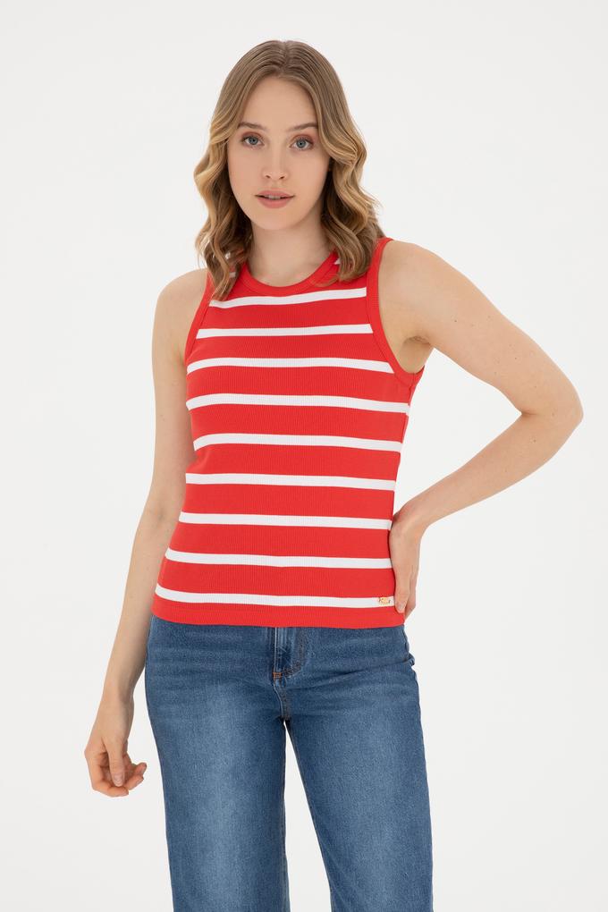 Kadın Kırmızı Kolsuz Bisiklet Yaka Tişört