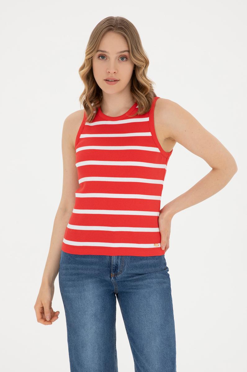 Kadın Kırmızı Kolsuz Bisiklet Yaka Tişört