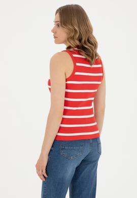 Kadın Kırmızı Kolsuz Bisiklet Yaka Tişört - 50281783021