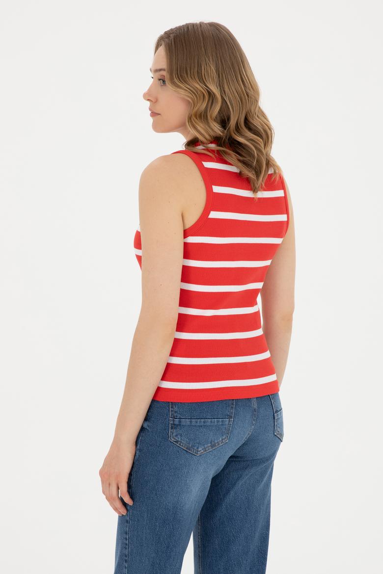 Kadın Kırmızı Kolsuz Bisiklet Yaka Tişört - 50281783021