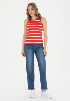 Kadın Kırmızı Kolsuz Bisiklet Yaka Tişört - 50281783021