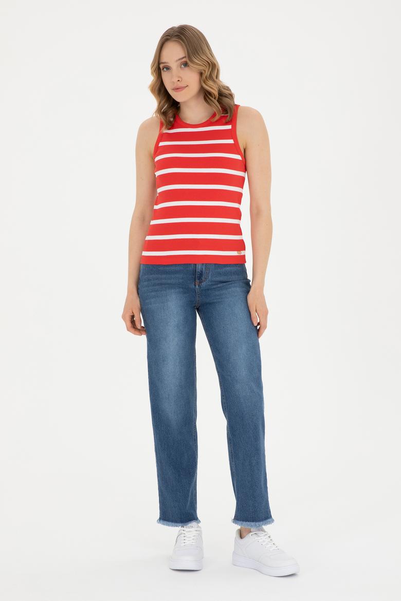 Kadın Kırmızı Kolsuz Bisiklet Yaka Tişört - 50281783021