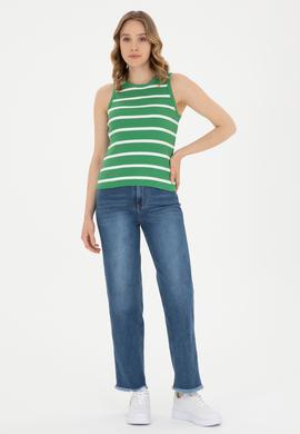 Kadın Yeşil Kolsuz Bisiklet Yaka Tişört - 50281783029