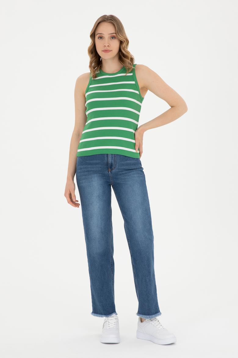 Kadın Yeşil Kolsuz Bisiklet Yaka Tişört - 50281783029