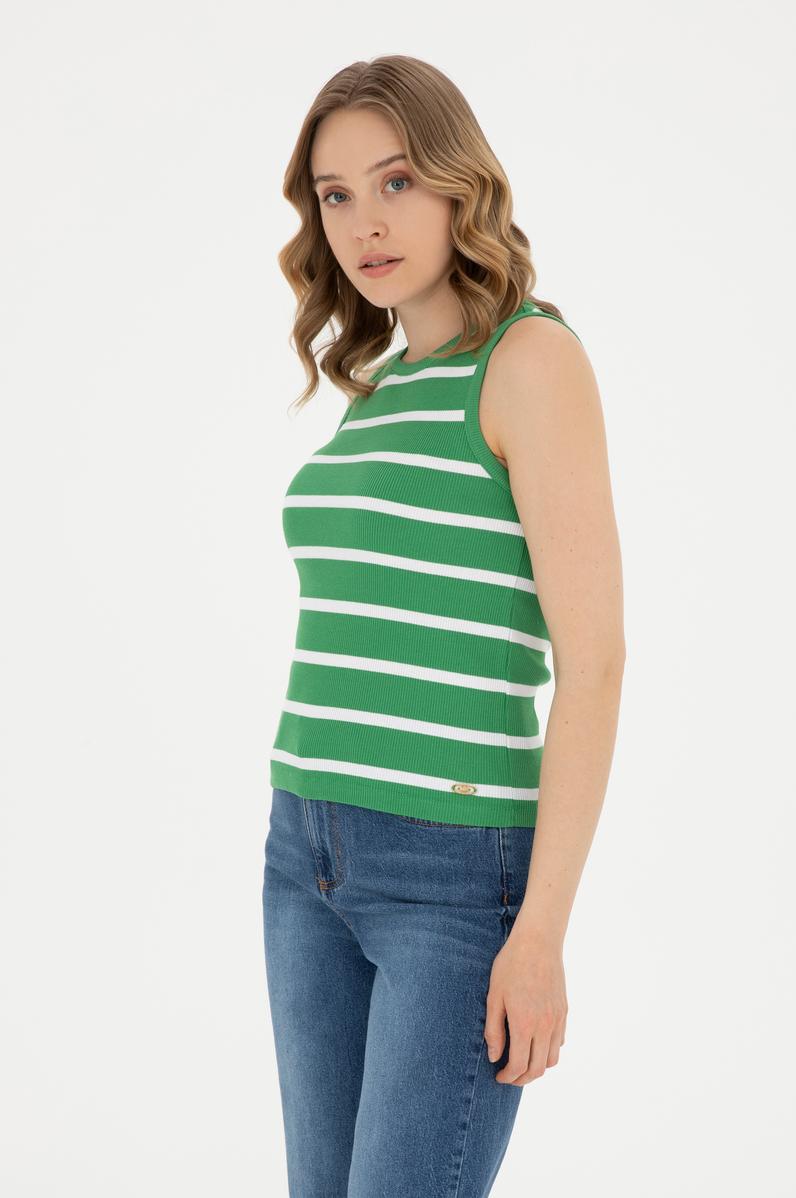 Kadın Yeşil Kolsuz Bisiklet Yaka Tişört