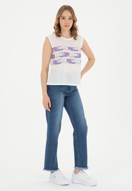 Kadın Koyu Mavi Bisiklet Yaka Tişört - 50281809007