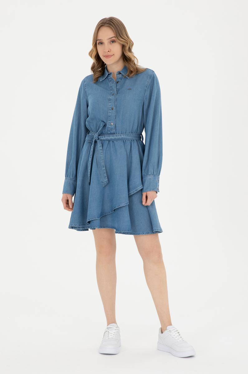 Kadın Açık Mavi Polo Yaka Jean Elbise