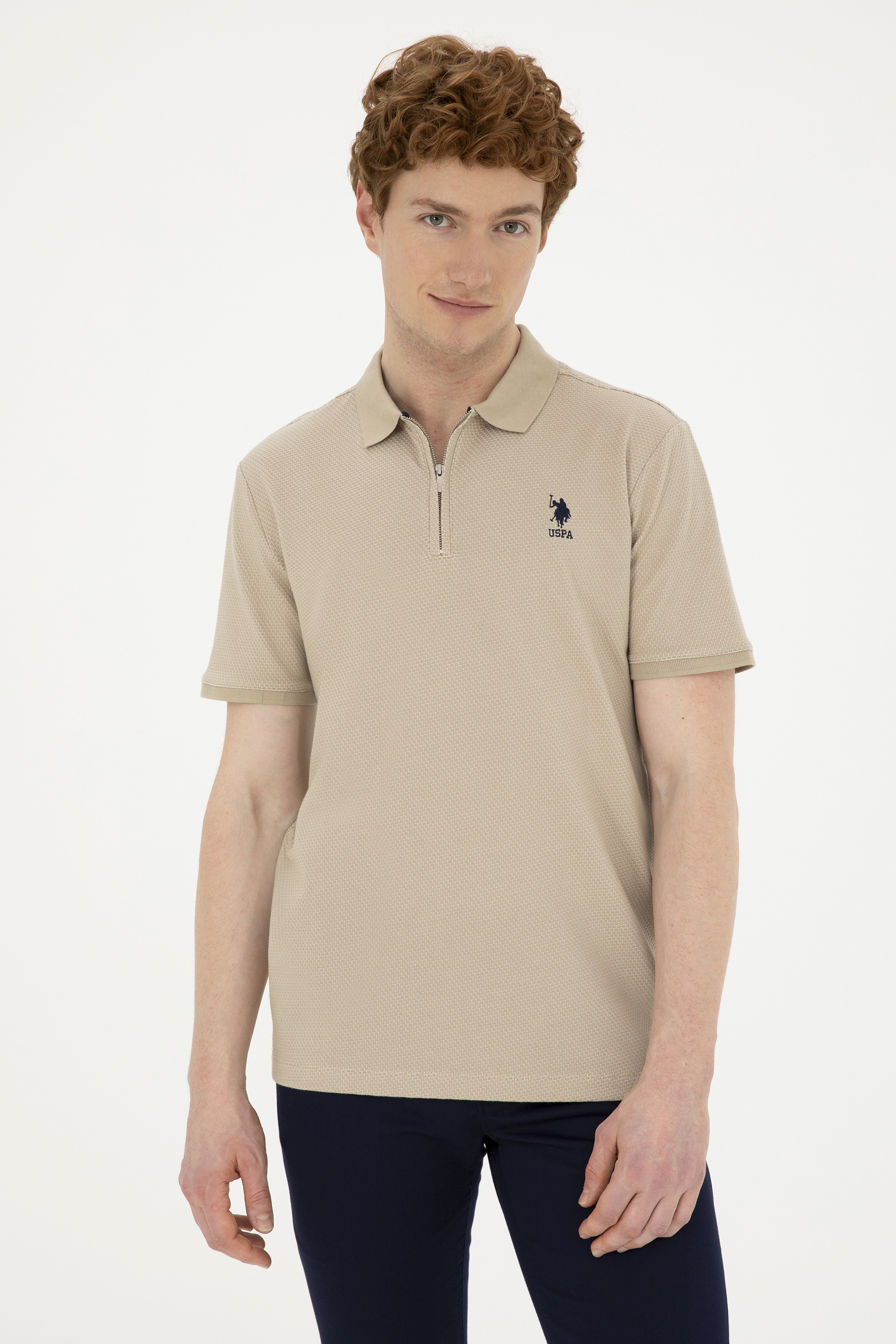Erkek Regular Fit Polo Yaka Açık Haki Tişört - Image 3