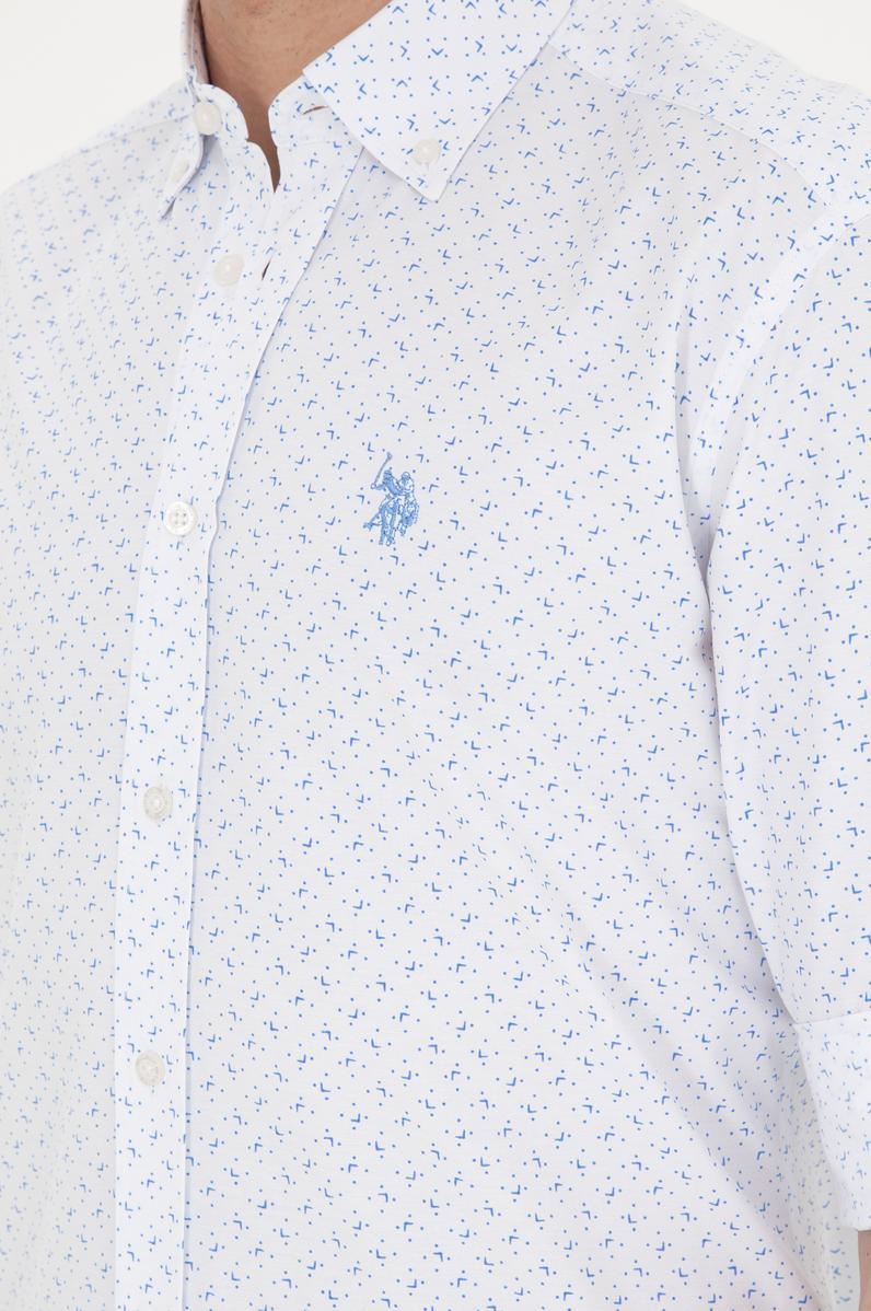 Erkek Saks Baskılı Beyaz Gömlek