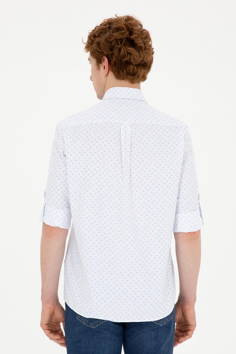 Erkek Saks Baskılı Beyaz Gömlek - 50288655016