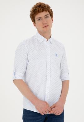 Erkek Saks Baskılı Beyaz Gömlek - 50288655016