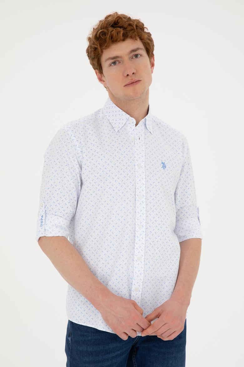 Erkek Saks Baskılı Beyaz Gömlek - 50288655016