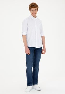 Erkek Saks Baskılı Beyaz Gömlek - 50288655016