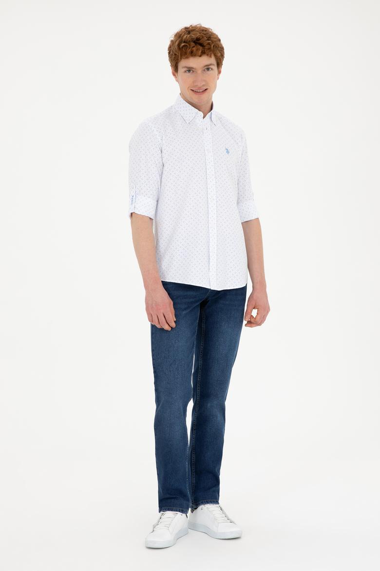 Erkek Saks Baskılı Beyaz Gömlek - 50288655016