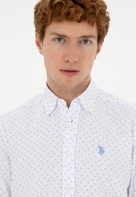 Erkek Saks Baskılı Beyaz Gömlek - 50288655016