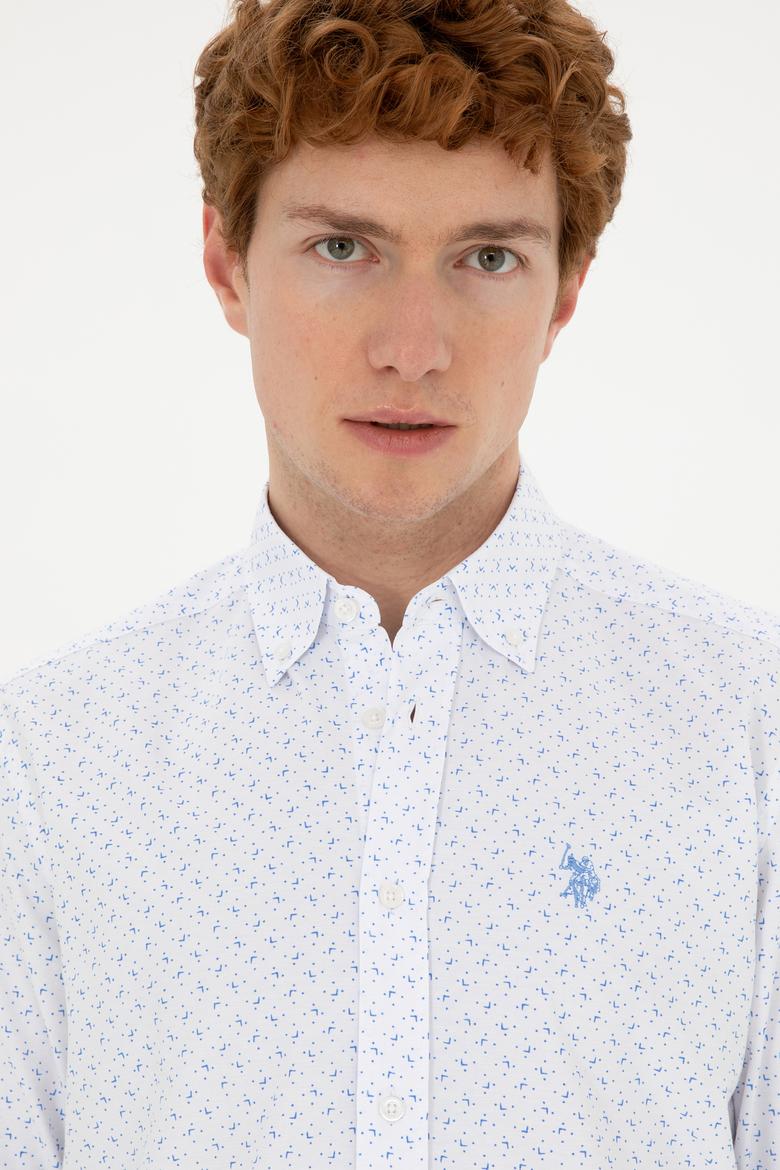 Erkek Saks Baskılı Beyaz Gömlek - 50288655016