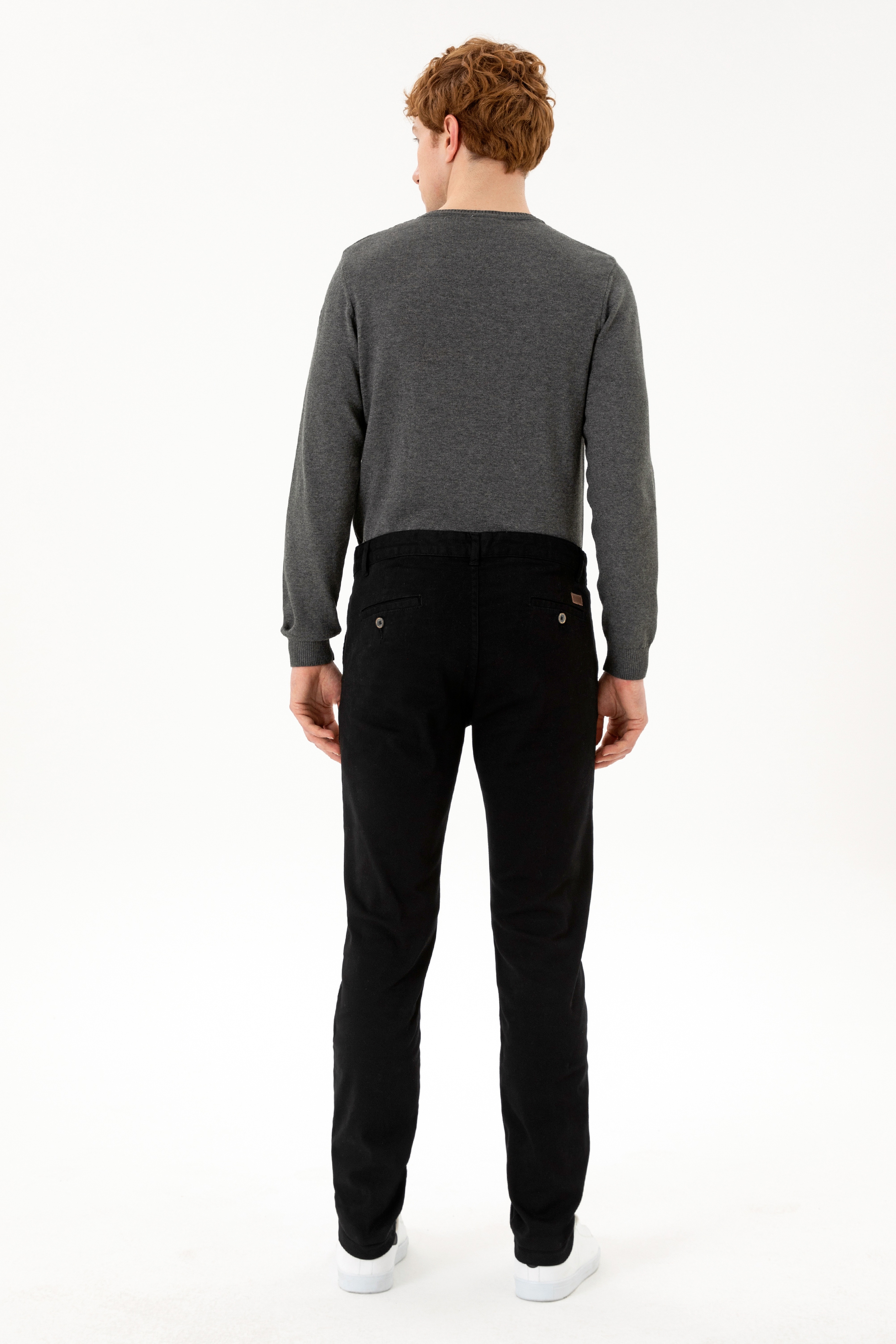 Erkek Slim Fit Siyah Kanvas Pantolon - Image 4