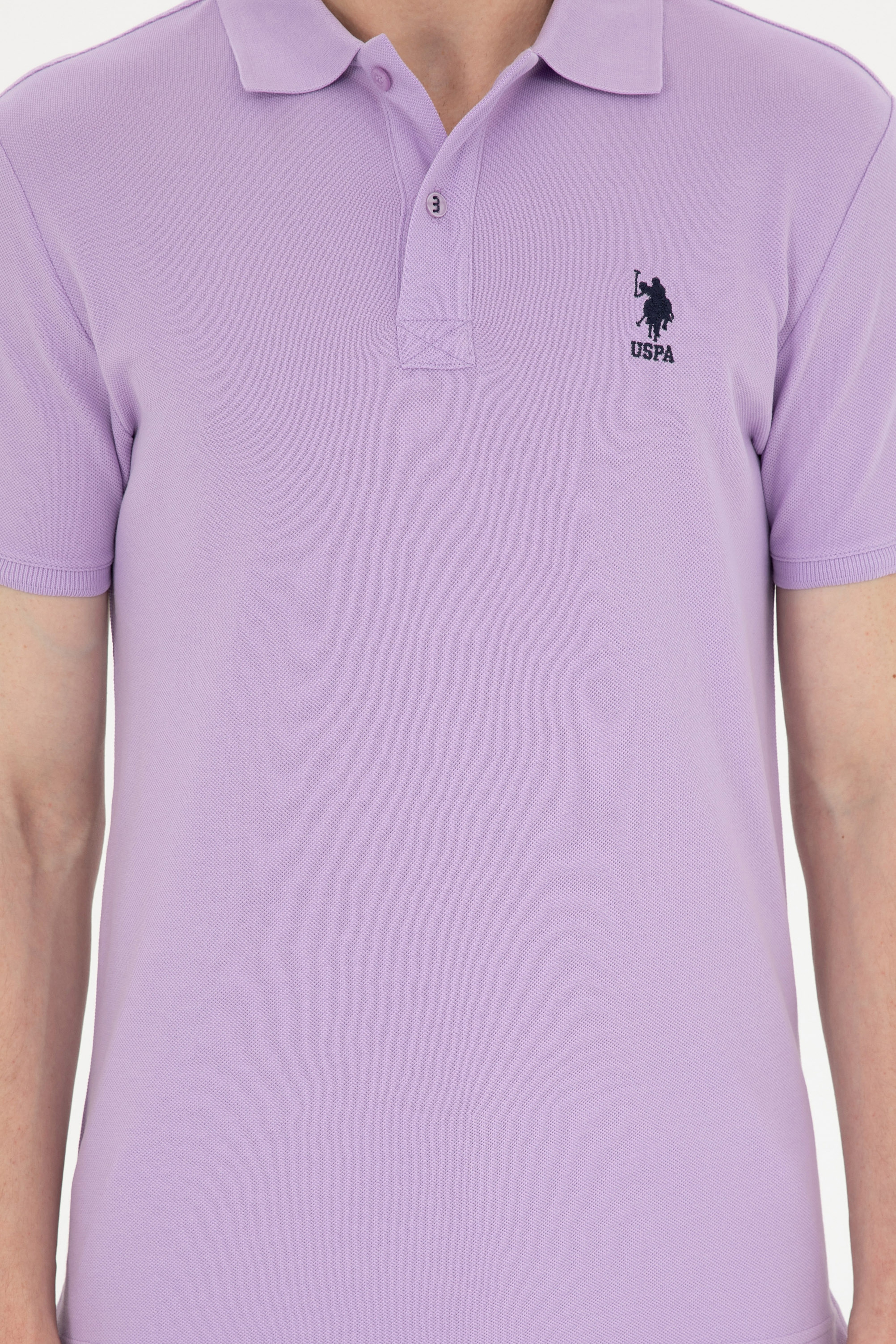 Erkek Slim Fit Polo Yaka Lila Basic Tişört - Image 6
