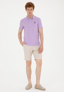 Erkek Slim Fit Polo Yaka Lila Basic Tişört - 50279613133