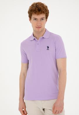 Erkek Slim Fit Polo Yaka Lila Basic Tişört - 50279613133