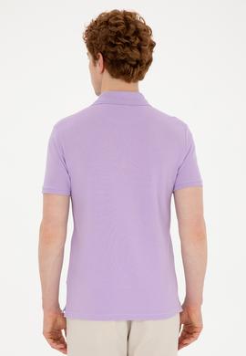 Erkek Slim Fit Polo Yaka Lila Basic Tişört - 50279613133
