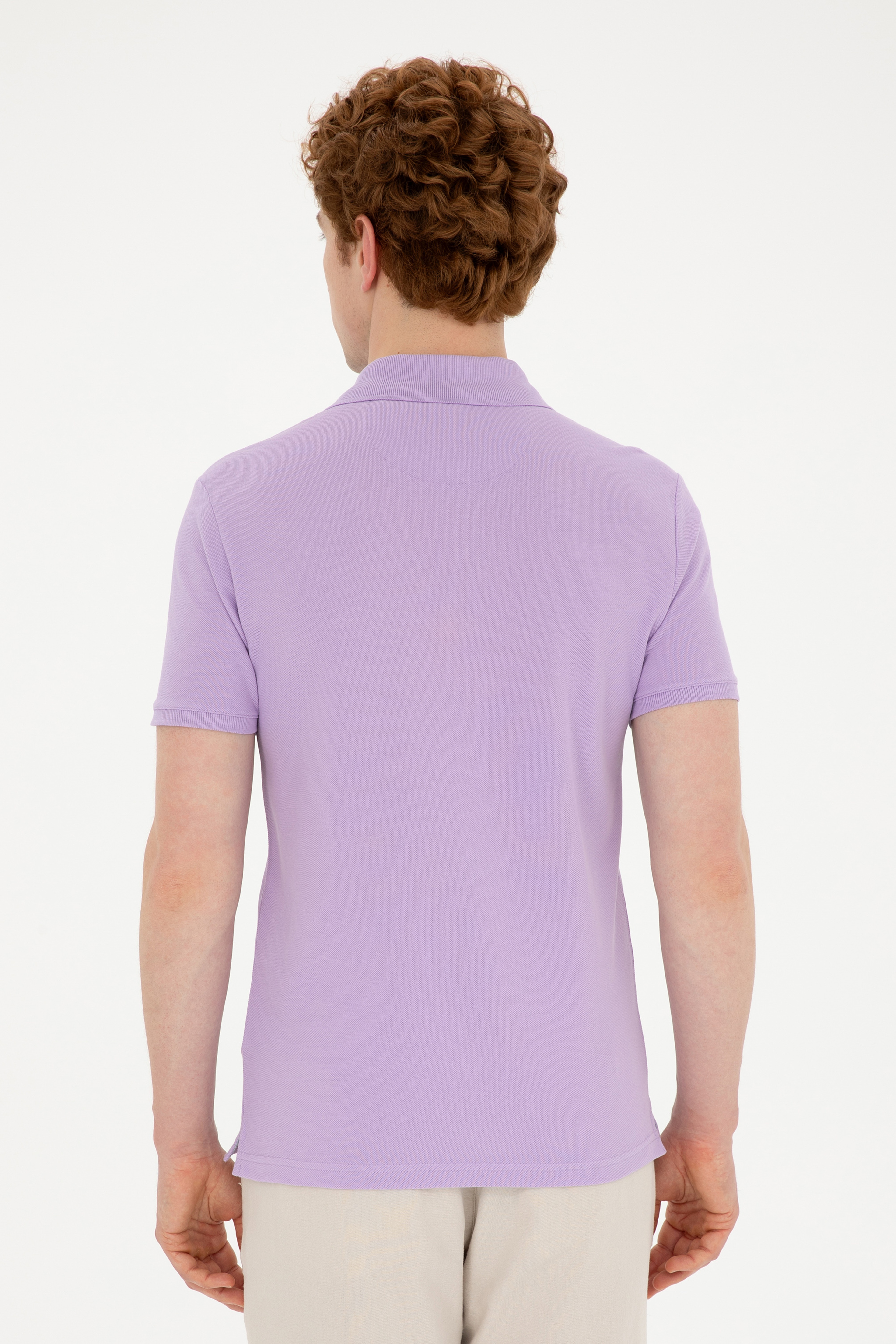 Erkek Slim Fit Polo Yaka Lila Basic Tişört - Image 5