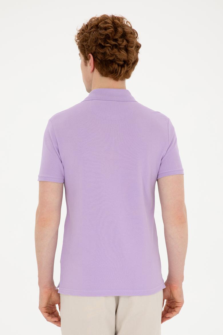 Erkek Slim Fit Polo Yaka Lila Basic Tişört - 50279613133