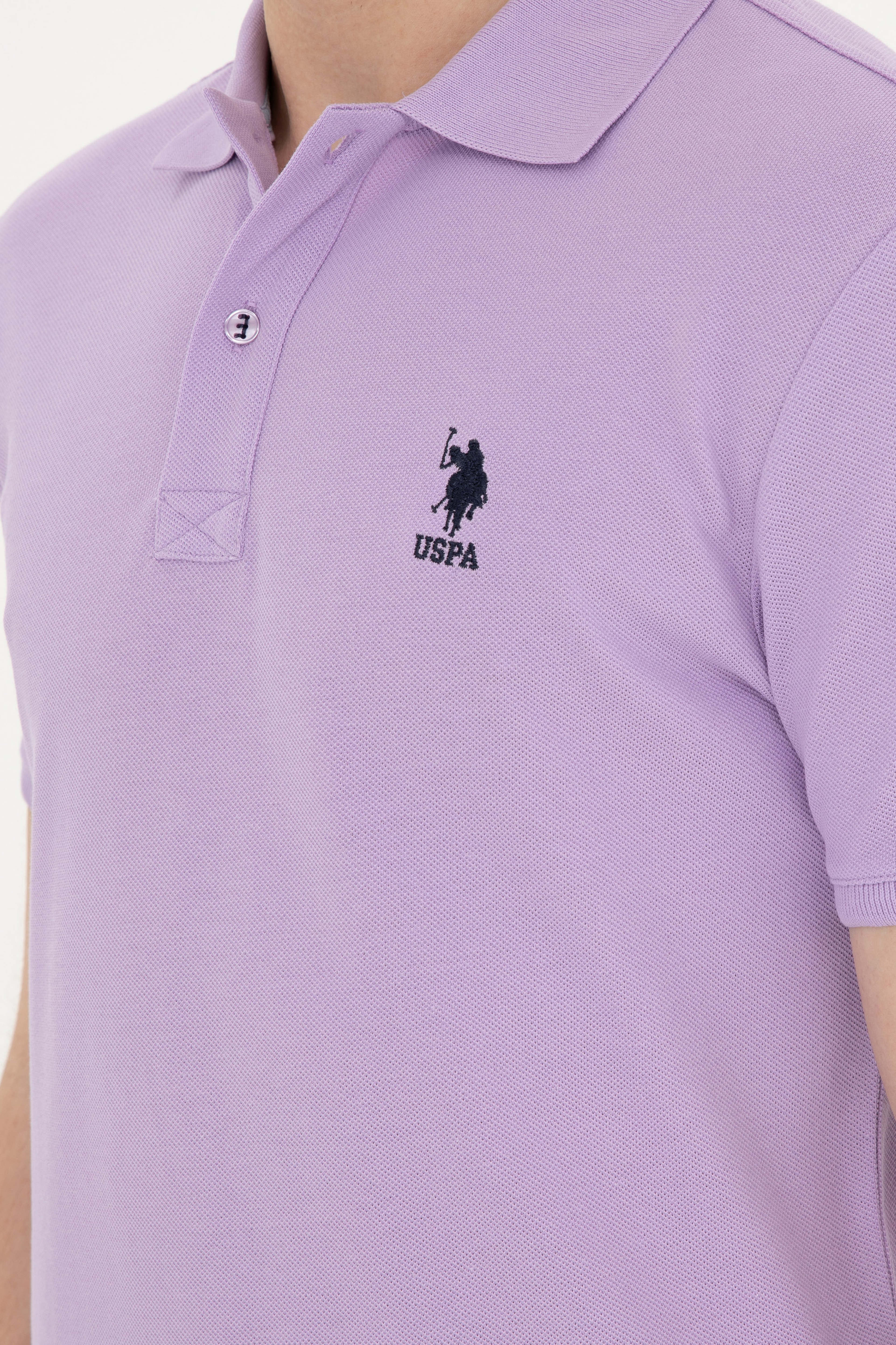 Erkek Slim Fit Polo Yaka Lila Basic Tişört - Image 7