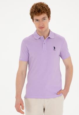 Erkek Slim Fit Polo Yaka Lila Basic Tişört - 50279613133
