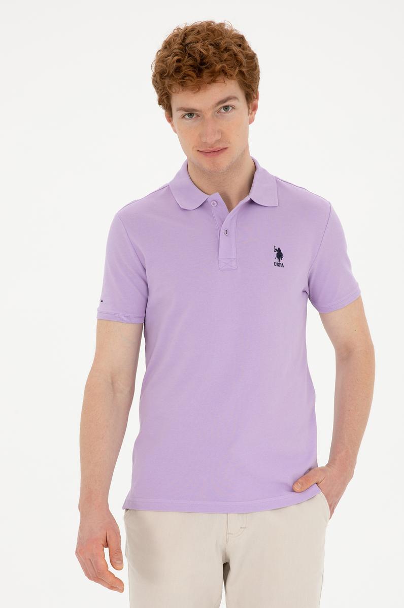 Erkek Slim Fit Polo Yaka Lila Basic Tişört