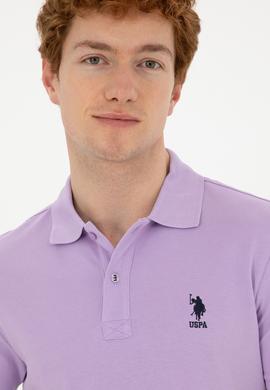 Erkek Slim Fit Polo Yaka Lila Basic Tişört - 50279613133