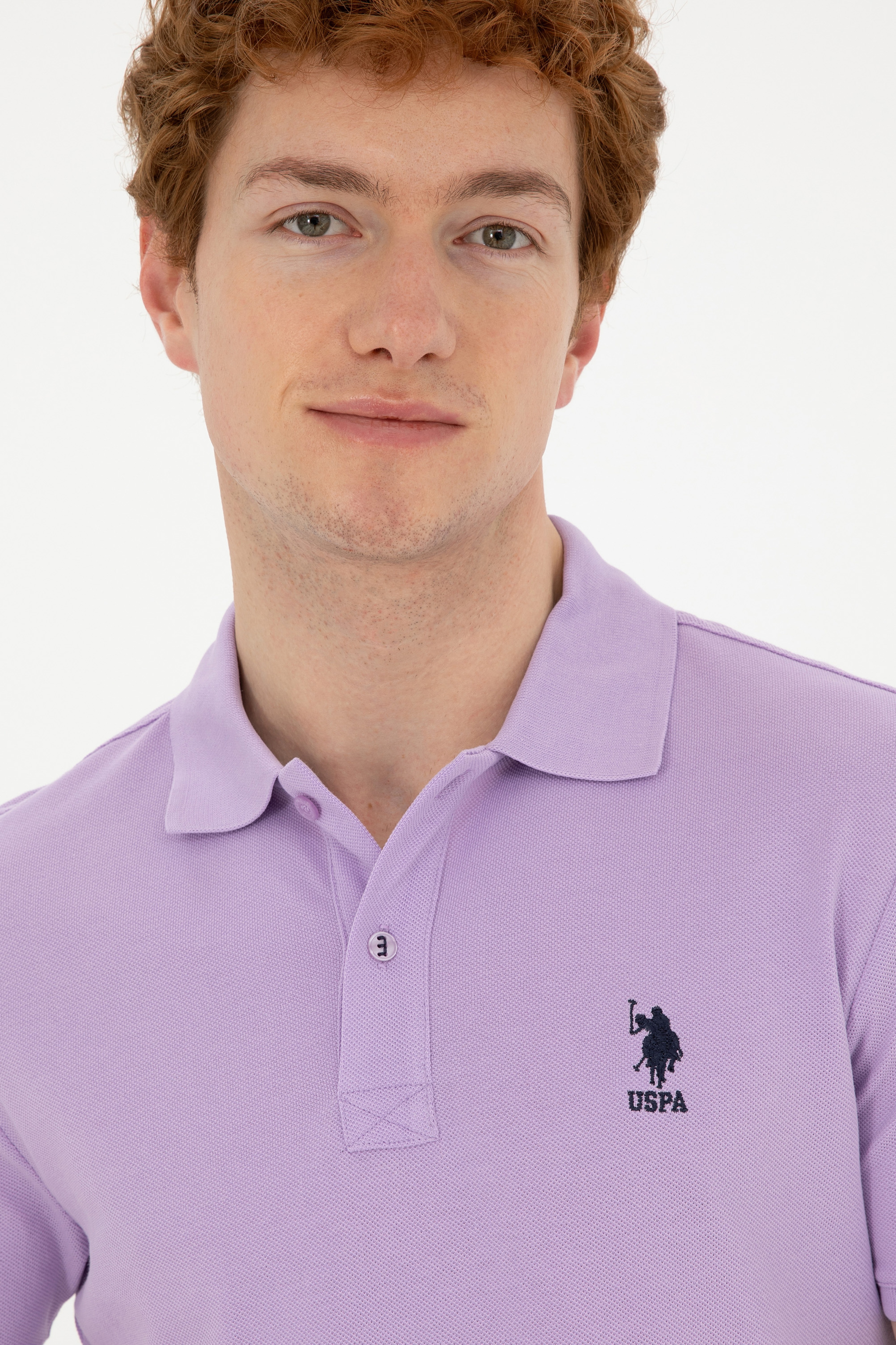 Erkek Slim Fit Polo Yaka Lila Basic Tişört - Image 2