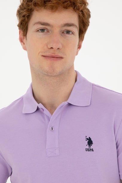 Erkek Slim Fit Polo Yaka Lila Basic Tişört